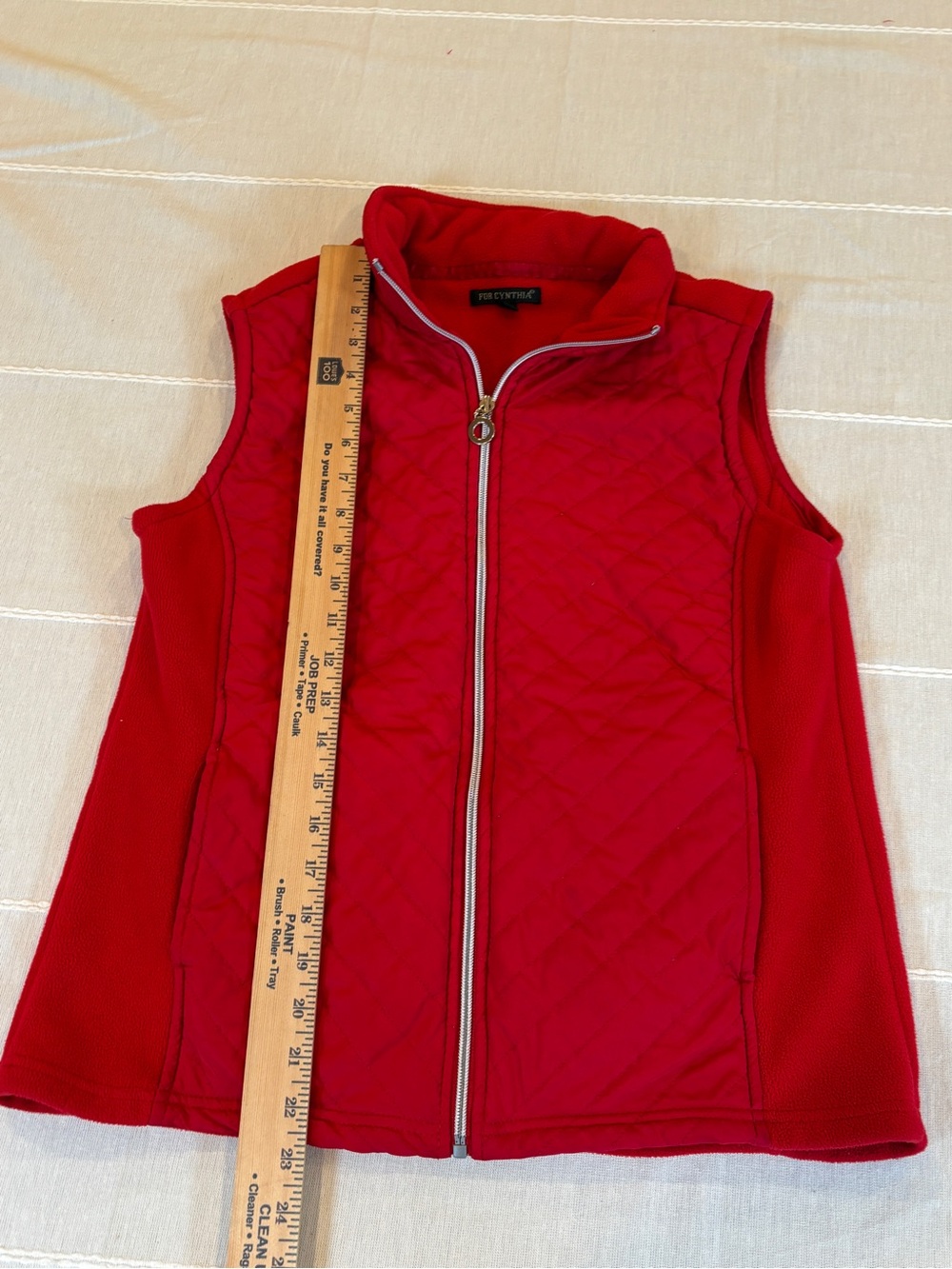 For Cynthia Red Quilted Fleece Zip Front Vest Women’s Large Lightweight Puffer - Picture 7 of 7